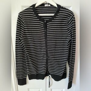 GAP Classic Nautical Coastal Black + White Breton Striped Cardigan Sweater Large
